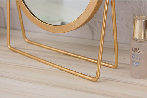 Geschaft Golden Tabletop Single Sided Makeup Mirror, 360°Rotation Iron One-Sided Dressing Table Mirror, Round Swivel Desktop Stand Mirror (Golden ...