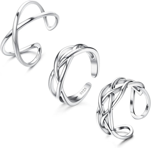 Florideco 3Pcs S925 Sterling Silver Toe Rings for Women Open Toe Rings Comfort-Fit Adjustable Toe Rings Celtic Knot Turquoise Finger Foot Jewelry ...