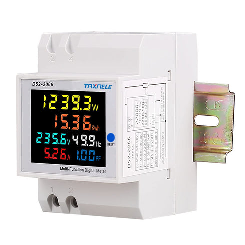 Single Phase Energy Meter Tester Din Rail Electricity Usage Monitor 6 in 1 Multimeter AC 40-300V 100A Voltage Current Voltmeter Ammeter Watt Kwh F...