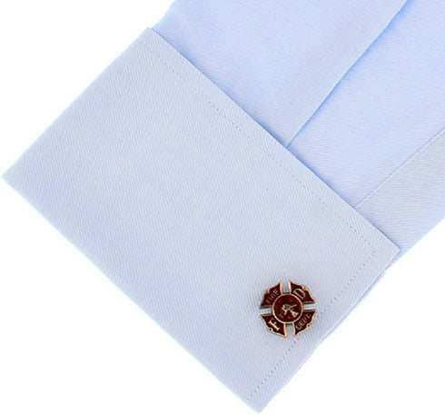Fire Department Emblem Shield Cross FD Fireman Pair Cufflinks w/Presentation Gift Box Polishing Cloth...