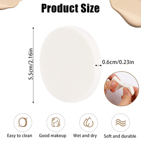 50 Pieces White Round Makeup Sponge Facial Powder Puff Cosmetic Sponge Round Foam Pad Beauty Makeup Eye Face Foundation Powder Blender for All Ski...