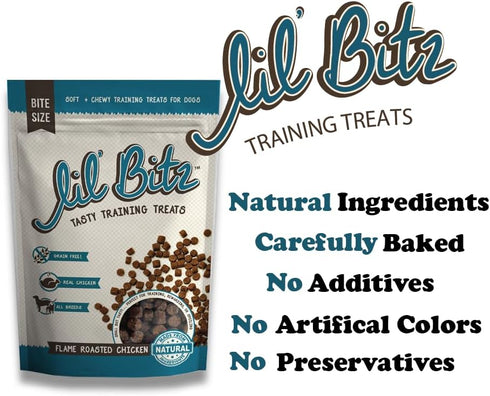 Lil' Bitz Flame Roasted Chicken Training Treats for All Dog Breeds - Low Calories, Grain Free, Natural Ingredients, NASC Compliance - Perfect Rewa...