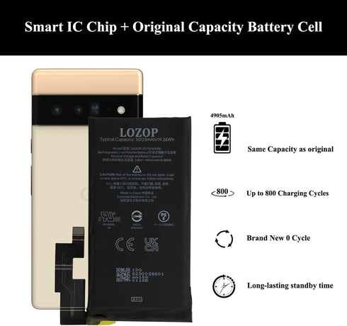 for Google Pixel 6 Pro Battery Replacement Kit, Replacement Battery for Google Pixel 6 Pro Model GLUOG, G8VOU with Repair Tools Kit and User Manua...