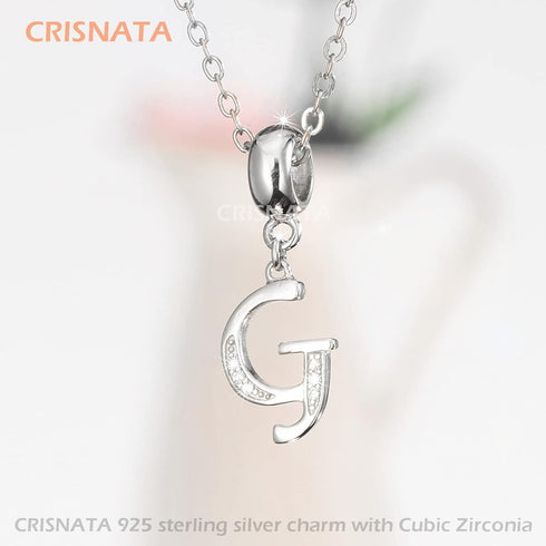 26 Letter Pendant Charms, Polished 925 Sterling Silver Complete Initial A-Z Dangling CZ Stone Alphabet Beads, fits European Bracelet Necklace, Gif...