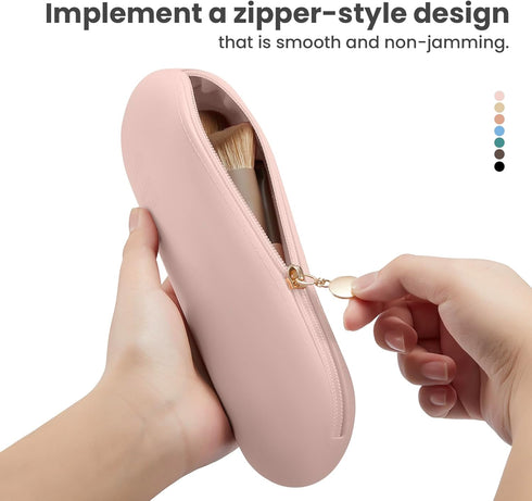 Travel Makeup Brush Holder, Magnetic Anti-fall Out Silicon Portable Cosmetic Face Spacious Brushes Holder, Skinsoft and Sleek Makeup Tools Organiz...