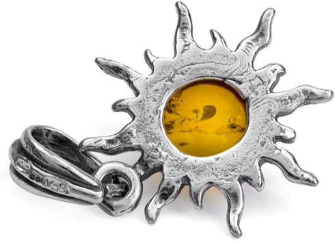 Amber Sterling Silver Small Sun Pendant...