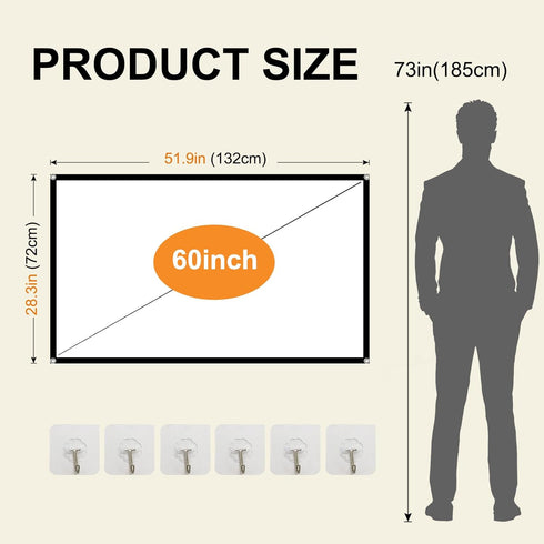 Foldable 60-inch Projector Screen, XINLEMY 4K 16:9 HD Portable Projection Movie Screen Double-Sided Cinema Screen for Home Theater Backyard Indoor...