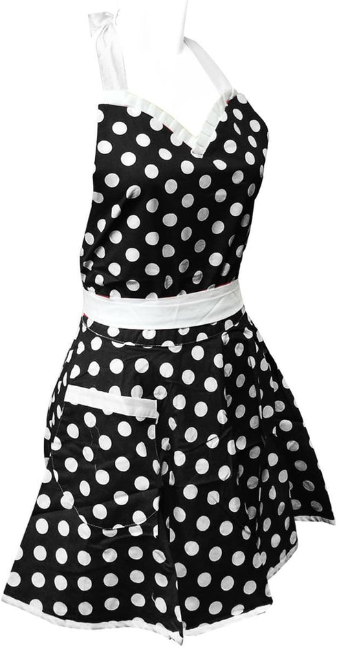 Wrapables Adjustable Flirty Hostess Apron, Black Polka Dots...