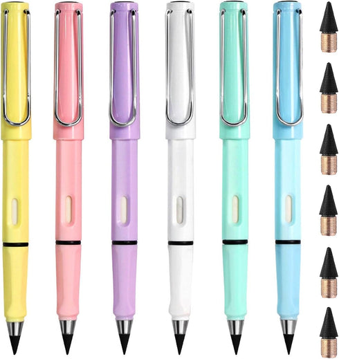 6 Pcs Inkless Eternal Pencils Everlasting Infinity Gradient Color Pencil with Eraser Eternal Pencil For School Office for Writing Sketch Drawing (...