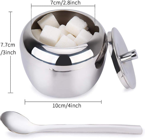 Kitchenexus Large Stainless Steel Sugar Bowl with Lid and Sugar Spoon for Kitchen and Home Sugar Cellar in Apple Shape 11oz/325ml...