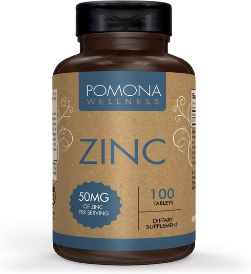 Pomona Wellness Zinc Supplements For Adults, 50mg, Skin Health And Immune Support, Easy To Swallow, For Antioxidant And Overall Health, Vegan, Non...