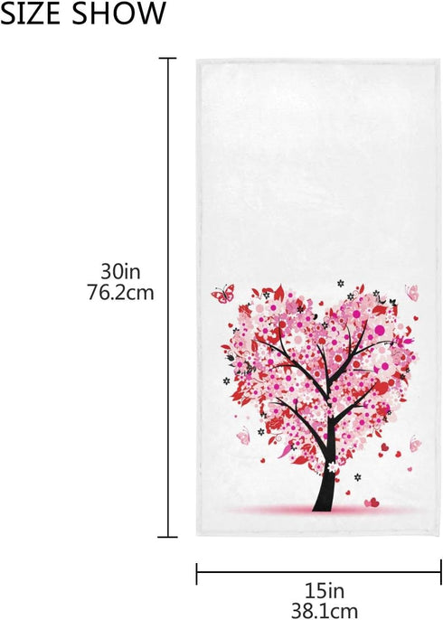 Pink Flowers Heart Tree Hand Towels 16x30 in Romantic Love Spring Trees Butterfly Bathroom Towel Ultra Soft Absorbent Small Bath Towel Kitchen Dis...
