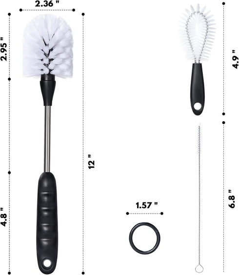 4-in-1 Stainless Steel Baby Bottle Brush Set with 1 Pack Bottle Brush, 1 Pack Nipple Brush and 2 Pack Straw Cleaner Brush, White...