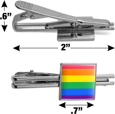 Rainbow Pride Gay Lesbian Contemporary Square Tie Bar Clip Clasp Tack- Silver or Gold...