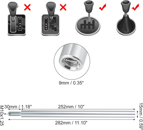 ACROPIX 10" Shift Knob Extender Aluminum Alloy Car Gear Lever Stick Shifter Extension M10x1.25 Fit for Nissan for Mazda - Pack of 1...