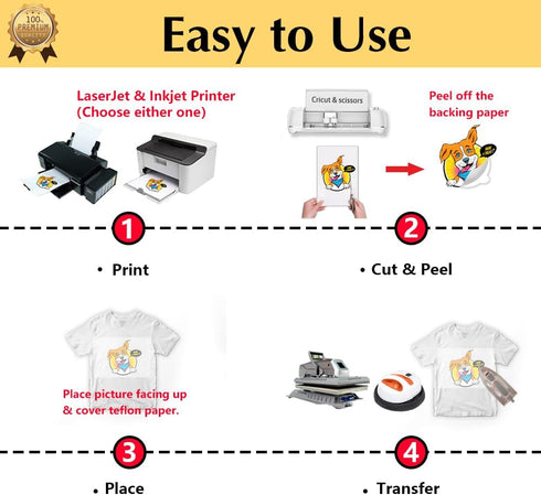TransOurDream Tru-Heat Transfer Paper for Inkjet & Laserjet Printer (20 Sheets 8.5x11, 3.0) Printable HTV Heat Transfer Vinyl for T Shirts Iron on...