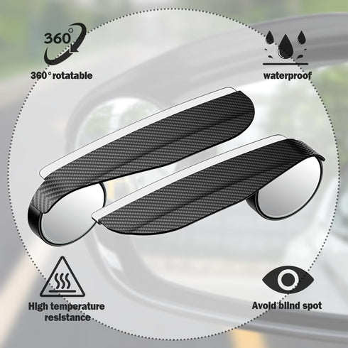 2PCS Car Blind Spot Mirror with Side Mirror Rain Guard,Carbon Fibre Rear View Mirror Rain Visor & 360° Adjustable HD Blindspot Mirror,Universal Au...