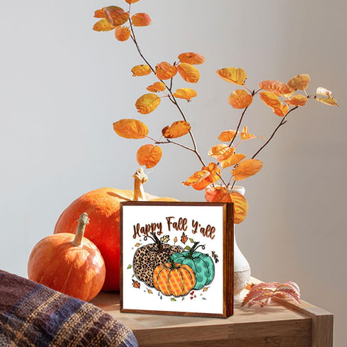 Rustic Fall Decor Pumpkin Decor Autumn Desk Decor Wooden Box Sign Office Home Farmhouse Kitchen Garden Decor Wood Square Box Sign for Table Booksh...