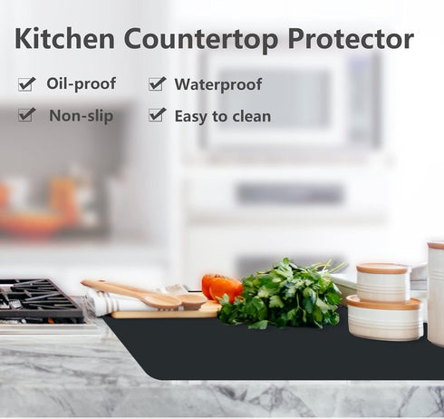 Silicone Counter Mats Set of 2, Heat Resistant, Kitchen Countertop Protector, Non Slip, Black...