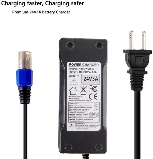 24V 3A Charger, Battery Adapter, Mongoose, Jazzy, GT, eZip, Go-Go Elite Traveller, Shoprider, Jazzy Select 6 Ultra...