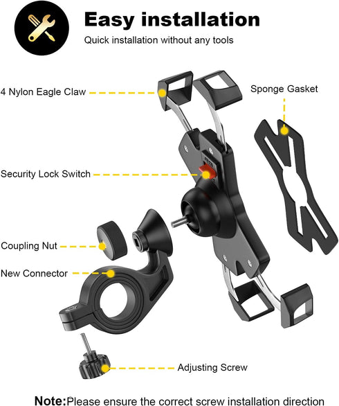 New Bike Phone Mount with Stainless Steel Clamp Arms Anti Shake and Stable 360° Rotation Bike Accessories/Bike Phone Holder for Any Smartphones GP...