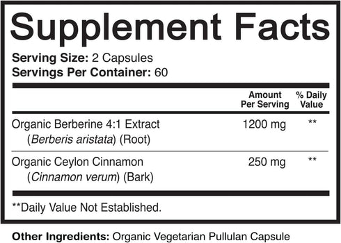 NutriFlair Organic Berberine with Ceylon Cinnamon 1450mg, 120 Capsules...