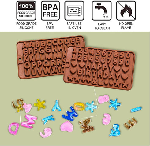 2Pcs Numbers chocolate molds and silicone letter molds,Food Grade no-stick Baking silicone molds for Baking Desserts and Happy Birthday Cake Decor...