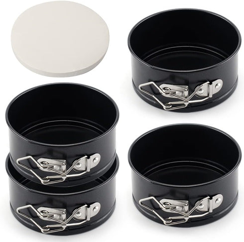 Tellshun Springform Pan Set, 4 Inch Mini Baking Mold 4 Pieces Round Leakproof Nonstick Removable Bottom Bakeware for Mini Cheesecakes, Pizzas, and...
