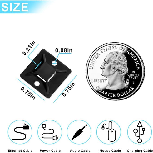 Zip Tie Mounts - Small Cable Tie Adhesive Mount, 3/4in black 100PCS. Wires Zip Tie Adhesive-backed anchors for Pedal Board Cable Management Indoor...