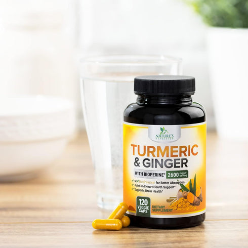 Turmeric Curcumin with BioPerine Black Pepper & Ginger 95% Standardized Curcuminoids 2600mg for Max Absorption Joint & Antioxidant Support, Nature...