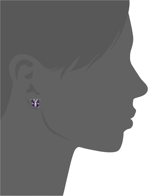 Amazon Collection Sterling Silver Genuine African Amethyst Butterfly Stud Earrings...