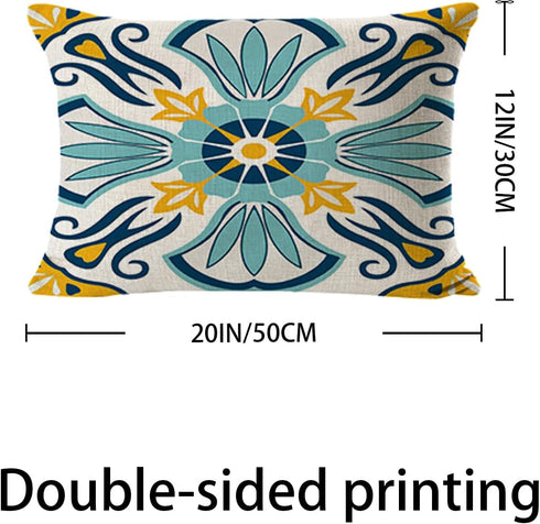 Set of 4 Outdoor Waterproof Pillow Covers 12x20 Mandala Flower Decorative Throw Pillow Covers Boho Geometric Pillow Cases for Garden Patio Home De...