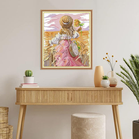 Croshuki Stamped Cross Stitch Kits for Adults 11CT Counted Cross Stitch Kits for Beginners Embroidery Kits with Girls Back Pattern Cloth, Needles,...