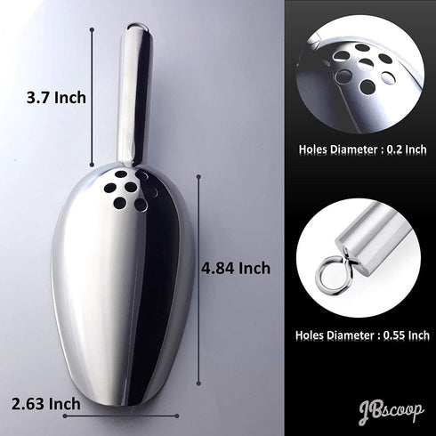 Ice Scoop with Holes. Stainless Steel Ice Scoop with Drain Holes to Reduce Unwanted Dilution. Heavy Duty and Dishwasher Safe. Six Ounce Capacity....