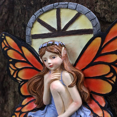 Fairy Out The Window Tree Hugger Garden Statue, Glow in The Dark Resin Fairy Figurine Wall Art Sculpture Outdoor Tree Faces Decor for Patio Lawn Y...
