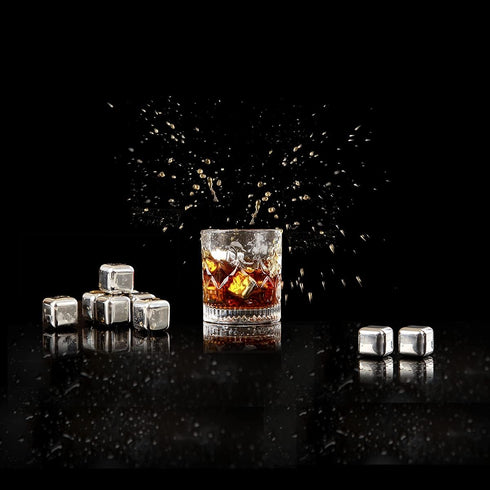 Whiskey Stones Gift Set – 6 Reusable Stainless Steel Chilling Rocks with Tongs for Scotch, Bourbon, Cocktails, and More...