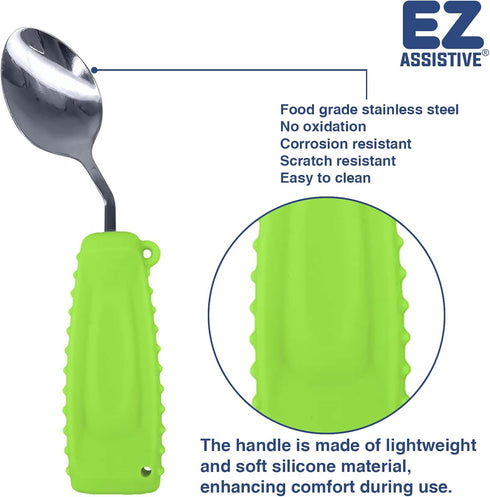 Adaptive Spoon Easy to Hold for Independent Eating, Weighted Utensils for Hand Tremors (Green Spoon Right Hand)...