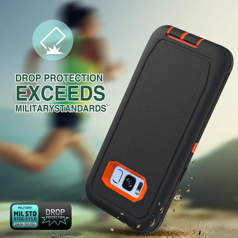 Case for Galaxy S8 with Clip, Heavy-Duty Tough Rugged Shockproof Drop Protective Cover Cases for Samsung Galaxy S8, Black+Orange...
