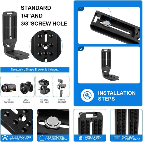 DSLR Camera L Bracket Quick Release Plate, Universal Application, Lightweight, Compatible with Canon Nikon Sony DJI Ronin Zhiyun Stabilizer Tripod...