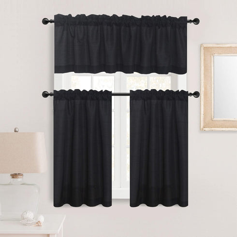 Faux Silk Kitchen Curtain Valance Set 36 Inch long Tier Curtains Cafe Curtains Rod Pocket valances for Living Room Bedroom Bathroom Farmhouse Rust...