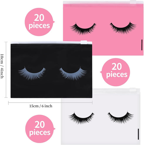 60PCS Eyelash Aftercare Bags,Eyelash Makeup Bags,Empty Eyelash Cosmetic Pouches,Multipurpose Lash Bags,Eyelash Pattern Zipper Pouch Toiletry Bag L...