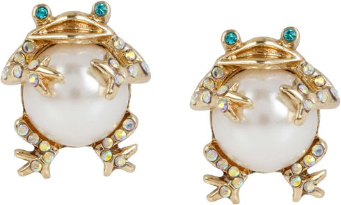 Betsey Johnson Women's Pearl Critters Frog Stud Earrings...