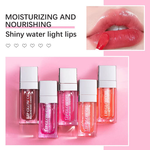 Hydrating Lip Glow Oil, Lip Oil Gloss Transparent Toot Tinted Nourishing Long Lasting Repairing Lightening Lip Lines (CHERRY) 0.2 OZ...