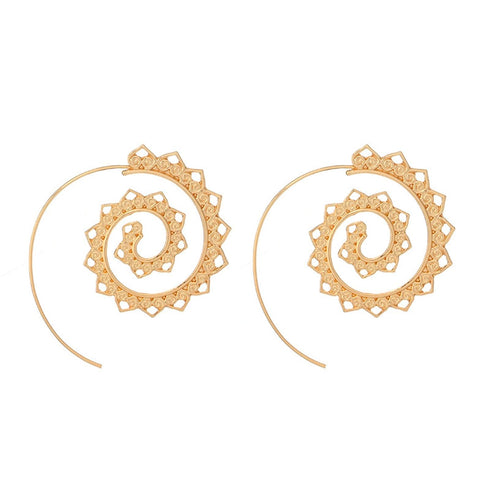 Boho Spiral Earrings Vintage Vortex Gear Earrings Gold Circles Tribal Earrings Exaggerated Hoop Earrings Indian Swirl Earrings Jewelry for Women...
