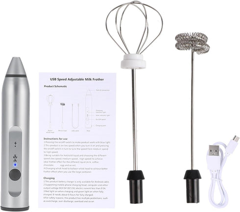 Electric Milk Frother,Rechargeable Electric Cappuccino Frother,Professional for Restaurant Home(Silver)...