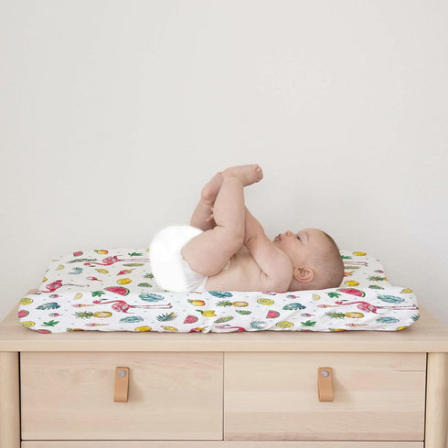 Watercolor Summer Flamingo Changing Pad Covers Lemon Pineapple Watermelon Tropical Leaves Baby Diaper Changing Pad Sheets for Boy Girl Birds Soft ...