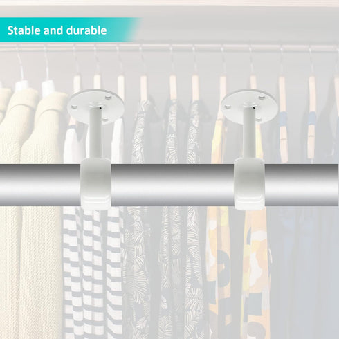 4Pcs Shower Curtain Closet Rod Holder 1'' & 1-1/4'' Ceiling Mount Pipe Flange Socket, Stainless Steel Curtain Rod Brackets, White...