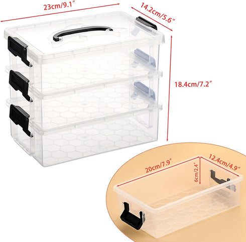 BTSKY 3 Layers Cute Dolphin Clear Plastic Pencil Box - Multipurpose Pencil Case Craft Storage Containers with Lid & Handle, Easy Carry & Stack Cra...