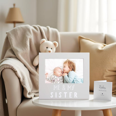 Pearhead Me & My Sister Sentiment Photo Frame, Big Sister or Brother Gift, Sibilng Pictures, Gray...