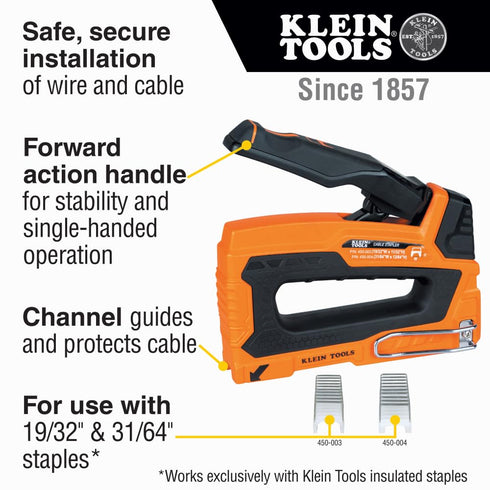 Klein Tools 450-003 Heavy Duty Staples, Made in USA, 19/32 x 11/32-Inch Insulated Staples for Romex and Other Cables, for Klein Tools Stapler No. ...